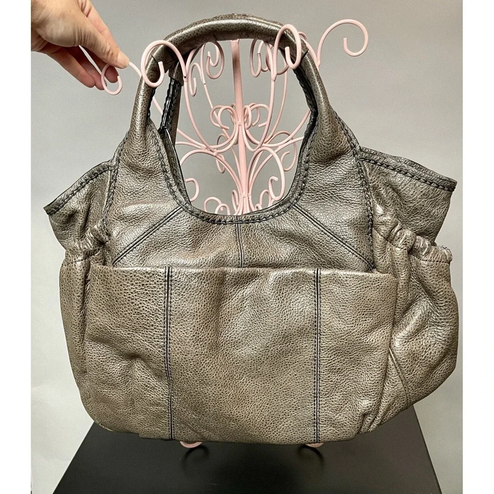 Y2K Lockheart leather handbag/purse‎ Pebbled Brown Leather Two Side Pockets Hobo